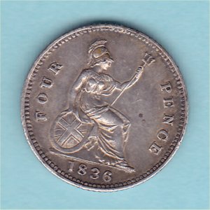 1836 Currency Groat, William IV, VF Reverse