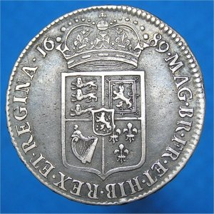 1689 (b) HalfCrown, no pearls, William and Mary aEF Reverse
