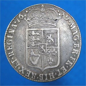 1689 HalfCrown, pearls, William and Mary VF Reverse