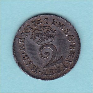 1721 Maundy Twopence, George I, VF+ Reverse