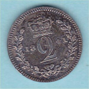 1841 Maundy Twopence, Victoria, VF+ Reverse