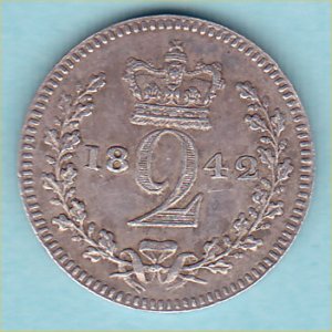 1842 Maundy Twopence, Victoria, EF Reverse
