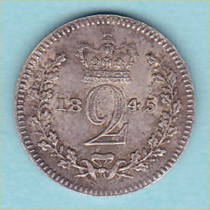 1845 Maundy Twopence, Victoria, EF Reverse