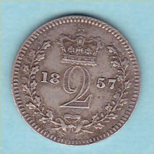 1857 Maundy Twopence, Victoria, EF Reverse