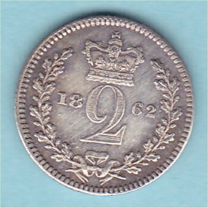 1862 Maundy Twopence, Victoria, VF+ Reverse