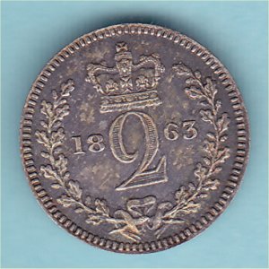 1863 Maundy Twopence, Victoria, VF+ Reverse