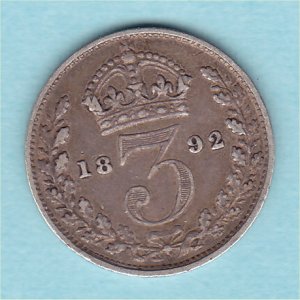 1892 Currency Threepence, Victoria, �1 Reverse