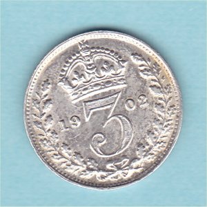 1902 Currency Threepence, Edward VII, aEF Reverse