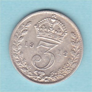 1912 Currency Threepence, George V, aVF Reverse