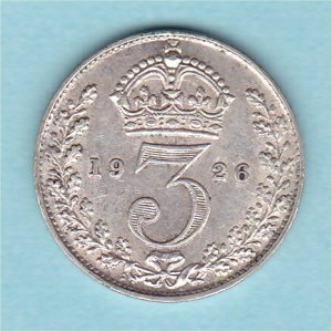 1926 Currency Threepence, George V, aVF Reverse