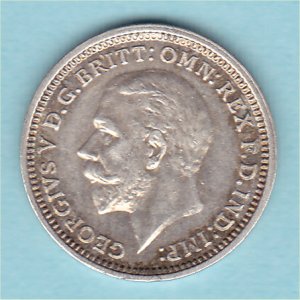 1934 Currency Threepence, George V, EF