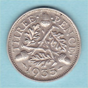 1935 Currency Threepence, George V, EF Reverse