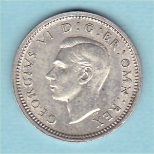 1943 Currency Threepence, George VI, EF