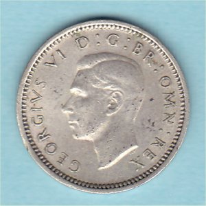 1944 Currency Threepence, George VI, EF