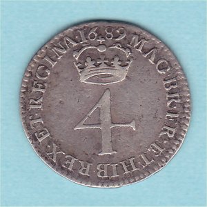 1689 Maundy Fourpence, William and Mary, gVF Reverse