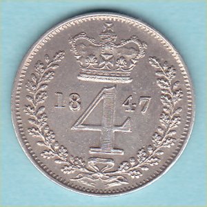 1847 Maundy Fourpence, Victoria, EF Reverse