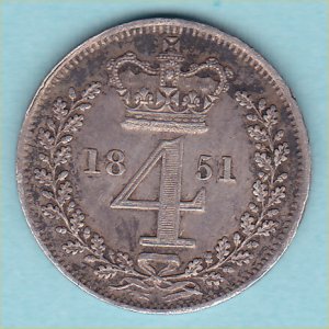 1851 Maundy Fourpence, Victoria, aEF Reverse