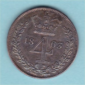 1863 Maundy Fourpence, Victoria, aEF Reverse