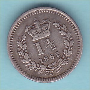 1862 ThreeHalfpence, Victoria, VF Reverse