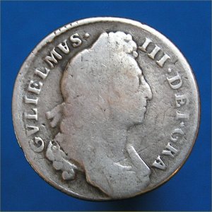 1696 (d) Shilling, William III inverted A aF