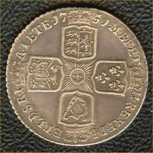 1751 Shilling, George II, RARE, VF+ Reverse