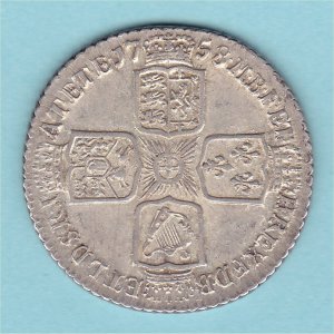 1758 Shilling, George II, EF/gEF Reverse