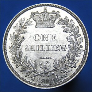 1835 Shilling, William IV, aUnc Reverse