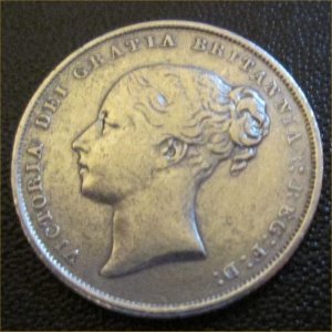 1844 Shilling, Victoria, Scarce date, nVFine
