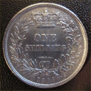 1844 Shilling, Victoria, Scarce date, nVFine Reverse