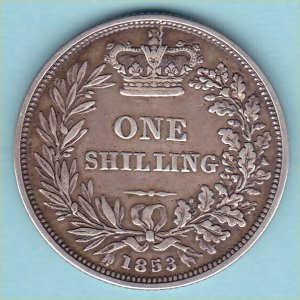 1853 Shilling, Victoria, Scarce date, VF+ Reverse