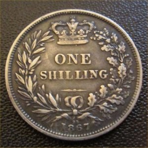 1867 Shilling, Victoria , VF+ Reverse