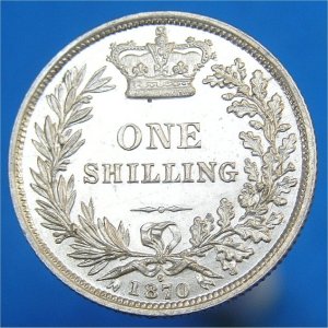1870 Shilling, Victoria, aUnc Reverse