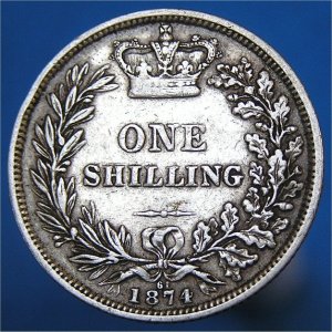 1874 Shilling, Victoria, VF Reverse