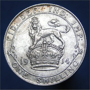 1914 Shilling, George V, gVF Reverse