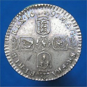 1697 Sixpence, William III, aUnc Reverse