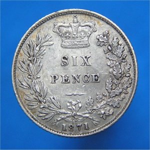 1871 Sixpence die 17, Victoria, VF+ Reverse