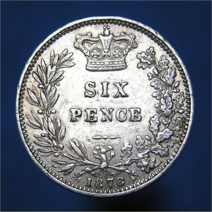 1878 Sixpence die 52, Victoria, VF+ Reverse