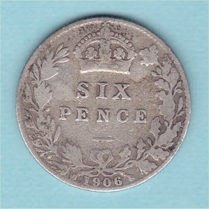 1906 Sixpence, Edward VII, nFine Reverse